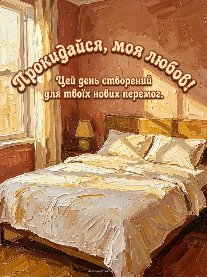 Теплі сонячні промені у спальні — Привітання для коханого