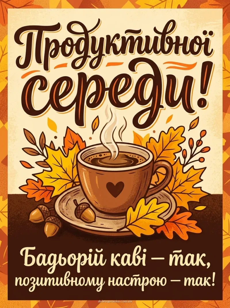 Типографічний плакат з кавою — Доброго та продуктивного ранку середи!