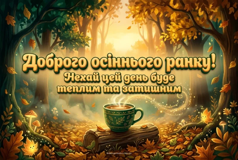 Чашка гарячої кави — доброго осіннього ранку картинки українською