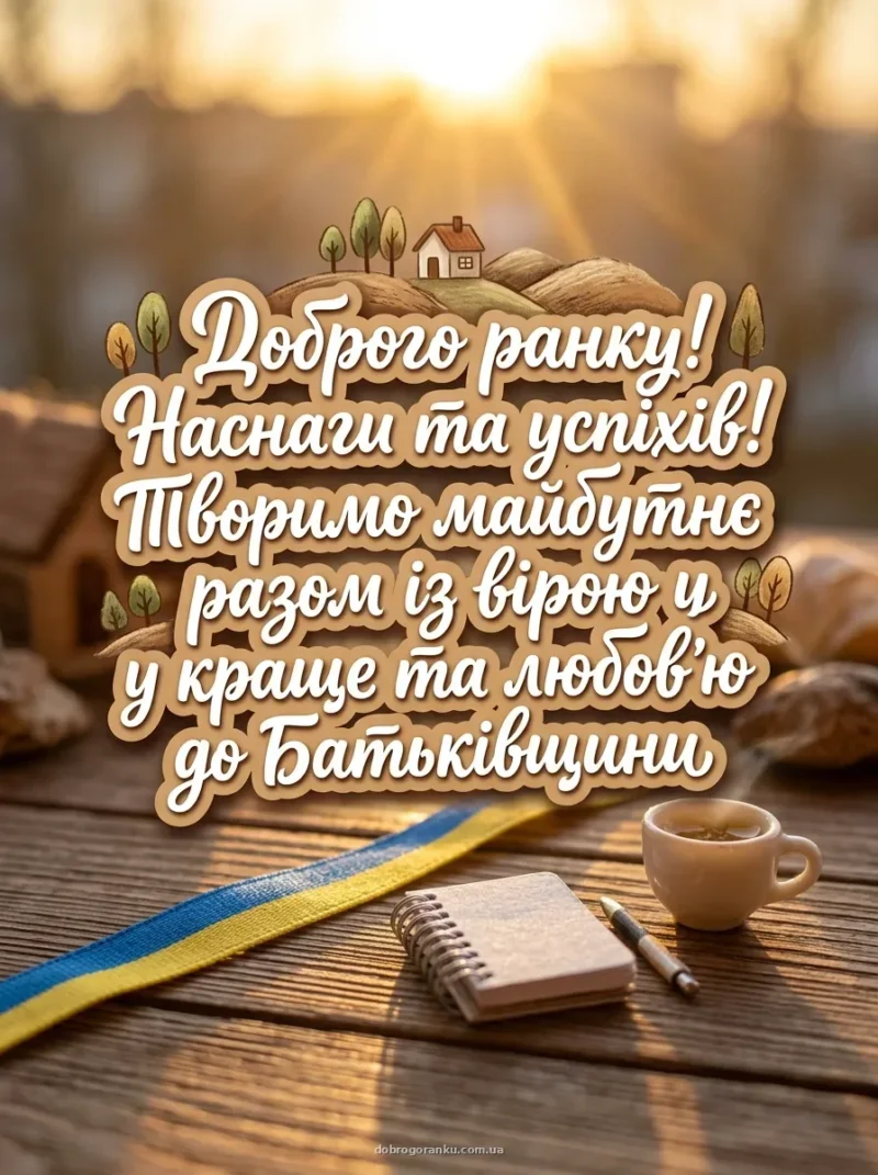 Жовто-блакитна стрічка на дерев'яній поверхні — патріотичні картинки доброго ранку